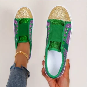 Cupcarrom Women Fashion Large Size Casual Sequin Stitching Set Of Feet Flat Shoes