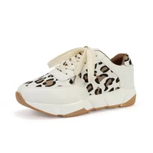 Cupcarrom Women Fashion Autumn And Winter Leopard Leather Stitching Sneakers