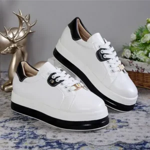 Cupcarrom Women Fashion Round Toe Platform Colorblock Lace-Up Low Top Sneakers