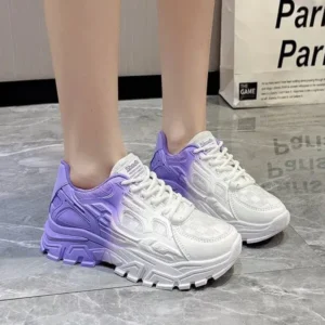 Cupcarrom Women Fashion Platform Gradient Lace-Up Sneakers