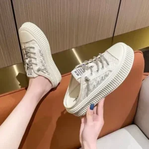 Cupcarrom Women Fashion Round Toe Breathable Lace Mesh Sneakers