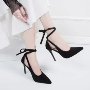 Cupcarrom Women Fashion Solid Color Plus Size Strap Pointed Toe Suede High Heel Sandals Pumps