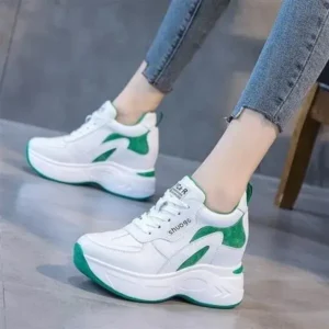 Cupcarrom Women Fashion Round Toe Platform Medium Heel Lace-Up Colorblock Sneakers