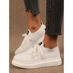 Cupcarrom Women Fashion Round Toe Fly Knit Sneakers Plus Size