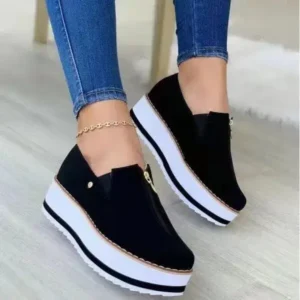 Cupcarrom Women Fashion Retro Platform Mid Top Solid Color Sneakers