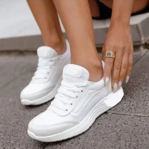 Cupcarrom Women Casual Breathable Mesh Upper Flat Solid Color Sneakers