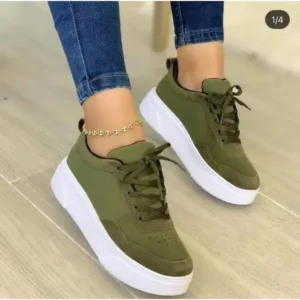 Cupcarrom Women'S Fashion Casual Round Toe Thick-Soled Lace Up Canvas Sneakers