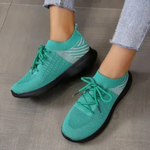 Cupcarrom Women'S Fashion Platform Lace Up Flyknit Sneakers