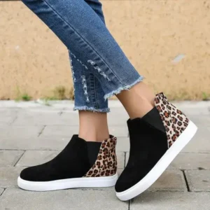 Cupcarrom Women Fashion Round Toe Leopard Flat Elastic Slip-On Sneakers