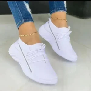 Cupcarrom Women Fashion Breathable Lace-Up Flat Mesh Sneakers