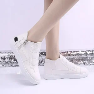 Cupcarrom Women Fashion Round Toe Mid-Top Canvas Raw Edge Elastic Sneakers