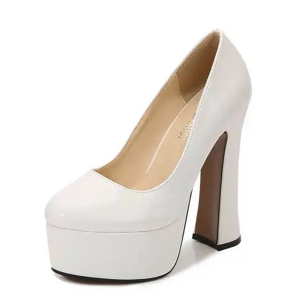 Cupcarrom Women Plus Size Fashion Sexy Thick-Soled Chunky Heel Platform Round-Toe High-Heeled Shoes Wedges