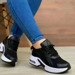 Cupcarrom Women Fashion Round Toe Solid Color Mesh Thick-Soled Low Top Sneakers