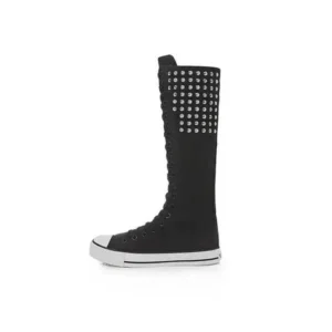 Cupcarrom Women Fashion Rivet Decor Side Zipper Canvas High Boots