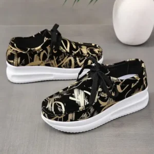 Cupcarrom Casual Graffiti Round Toe Platform Plus Size Sneakers