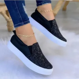 Cupcarrom Thick Sole Casual Sequined Shoes Women Flat Shoes