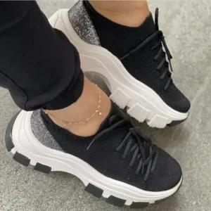 Cupcarrom Wedge Heel Flying Woven Colorblock Lace-Up Sneakers Large Size Casual Low Top Women Shoes