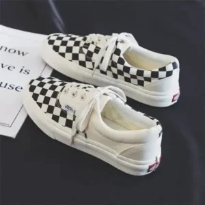 Cupcarrom Women Fashion Grid Printed Lace-Up Canvas Shoes