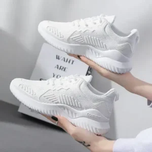 Cupcarrom Women Fashion Sports Lace Up Design Mesh Breathable Platform Sneakers