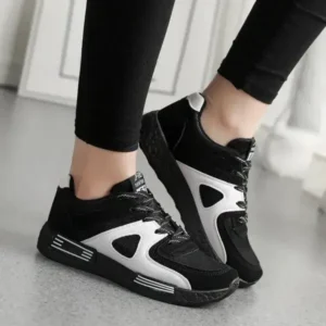 Cupcarrom Women Fashion Sports Lace Up Design Mesh Breathable Wedge Platform Sneakers