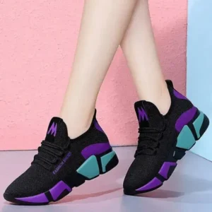 Cupcarrom Women Fashion Casual Lace-Up Design Mesh Breathable Color Blocking Platform Running Sneakers