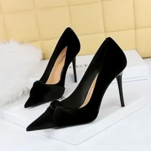 Cupcarrom Women Fashion Sexy Plus Size Pointed Toe Suede Bow High Heels Shoes