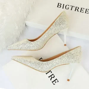 Cupcarrom Women Fashion Plus Size Sexy Sequin Point-Toe Shoes