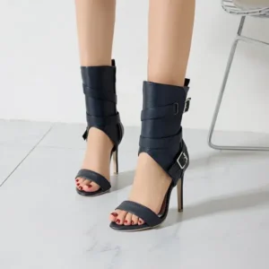 Cupcarrom Women Fashion Sexy Solid Color Shoe-Buckle Zipper High-Heeled Sandals