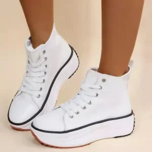 Cupcarrom Women Fashion Casual Lace Up Design Zebra Pattern Wedge Platform Canvas Sneakers