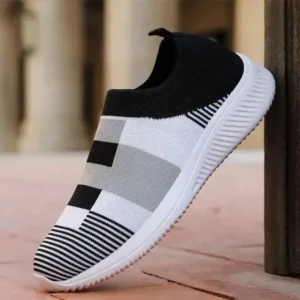 Cupcarrom Women Casual Knit Design Breathable Mesh Color Blocking Flat Sneakers