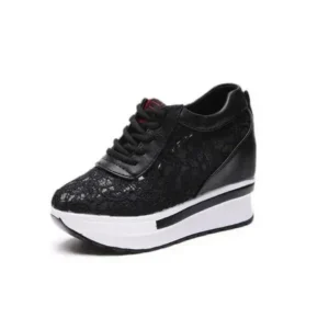 Cupcarrom Women Sexy Lace Design Lace-Up Breathable Wedge Platform Sneakers