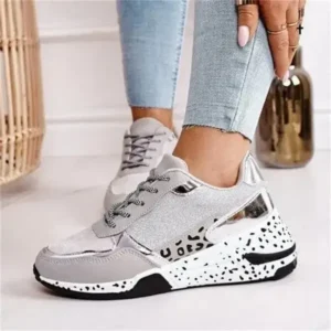 Cupcarrom Women Fashion Casual Leopard Print Color Matching Lace-Up Platform Sneakers