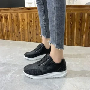 Cupcarrom Women Casual Rhinestone Decor Fashion Plus Size Sports Running Shoes Round Toe Sneakers