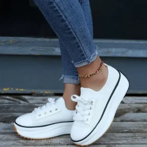 Cupcarrom Women Simple Casual Knit Upper Thick-Soled Lace-Up Sneakers