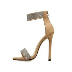 Cupcarrom Women Fashion Sexy Plus Size Rhinestone Back Zipper Stiletto Heel Sandals