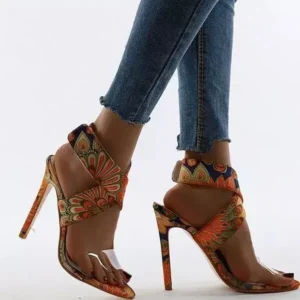 Cupcarrom Women Fashion Plus Size Floral Point Toe High Heel Sandals