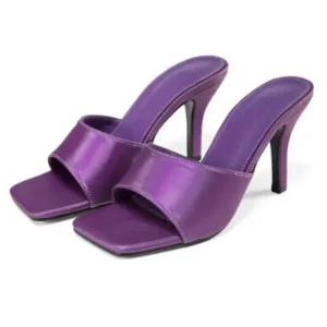 Cupcarrom Women Sexy Square Head Purple Stiletto Slippers