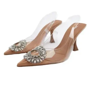 Cupcarrom Summer Women Fashion Plus Size Pointed Toe Rhinestone Transparent Heeled Sandals