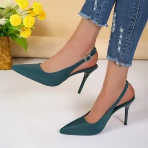 Cupcarrom Summer Women Fashion Plus Size Elegant Pointed Toe Strap Buckle Sling Back Stiletto Heel PU Sandals