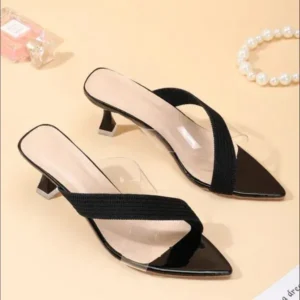 Cupcarrom Women Fashion Cross Transparent Design Pointed Toe High Heel Slippers