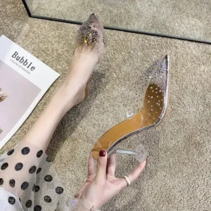 Cupcarrom Women Fashion Sexy Rhinestone Decorative Pointed Toe Transparent High Heel Sandals