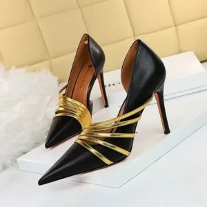 Cupcarrom Women Fashion Sexy Pointed Toe Hollow Design Stiletto Shoes