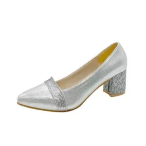 Cupcarrom Women Fashion Casual Sequins Pointed Toe Pumps With Chunky Heels