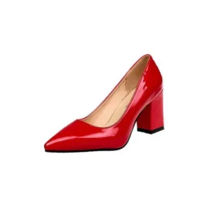 Cupcarrom Women Fashion Basic PU Solid Color Pointed Toe Chunky Heel Pumps