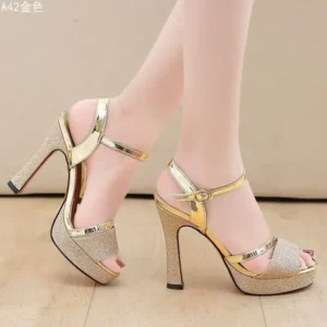 Cupcarrom Women Fashion Elegant PU Round Toe Platform Ankle Strap Buckle Sandals