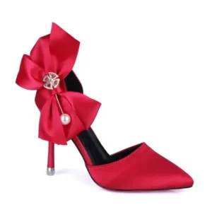 Cupcarrom Women Fashion Elegant Solid Color PU Pointed Toe Bowknot Pumps