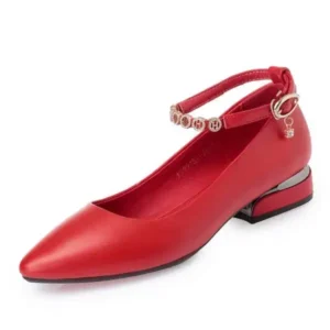 Cupcarrom Women Fashion Elegant Solid Color Pointed Toe Chunky Heel Ankle Strap Buckle Pumps