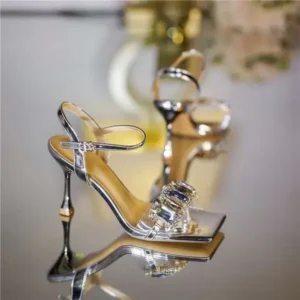 Cupcarrom Women Fashion Sexy PU Rhinestone Square Toe Ankle Strap Buckle Stiletto Heel Sandals