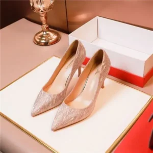 Cupcarrom Women Fashion Elegant Solid Color PU Sequin Pointed Toe Stiletto Heel Pumps