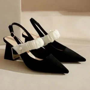 Cupcarrom Women Fashion Elegant Solid Color PU Pointed Toe Kitten Heel Sandals